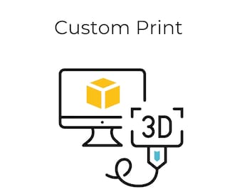 May include: A black and white line drawing of a computer screen with a yellow 3D cube on the screen. A 3D printer is connected to the computer with a cable. The printer has a black frame and a blue nozzle. The text "3D" is on the printer.
