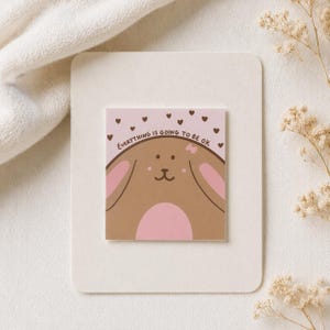 Pegatina, conejo con la frase "motivación para el amor propio", rosa, 6 x 5 cm, rectangular, para diario.