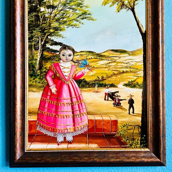 Hold for Kim **. Agapito Labios (Mexico,1896-1998) Original Oil/Acrylic on Board Mexican Folk Art Painting "El Herradero #25", Ranch Scene