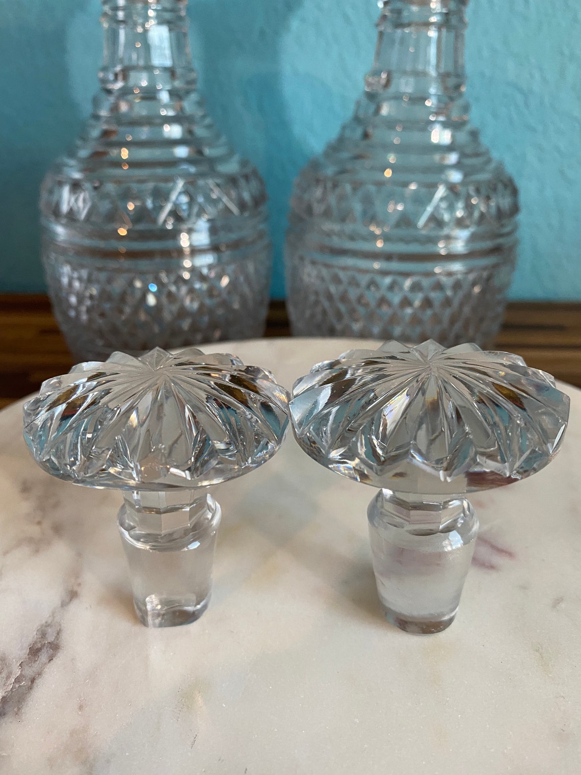 Two 2 Crystal Wine Decanters Antique Hand Cut Etsy