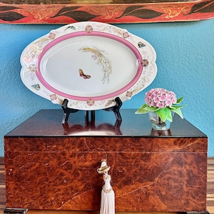 13 1/2&quot; Haviland & Co Limoges Sandwich Serving Plate Platter Tray, &quot;Meadow Visitors&quot;, Butterflies, France, Sold by Davis Collamore and Co NY