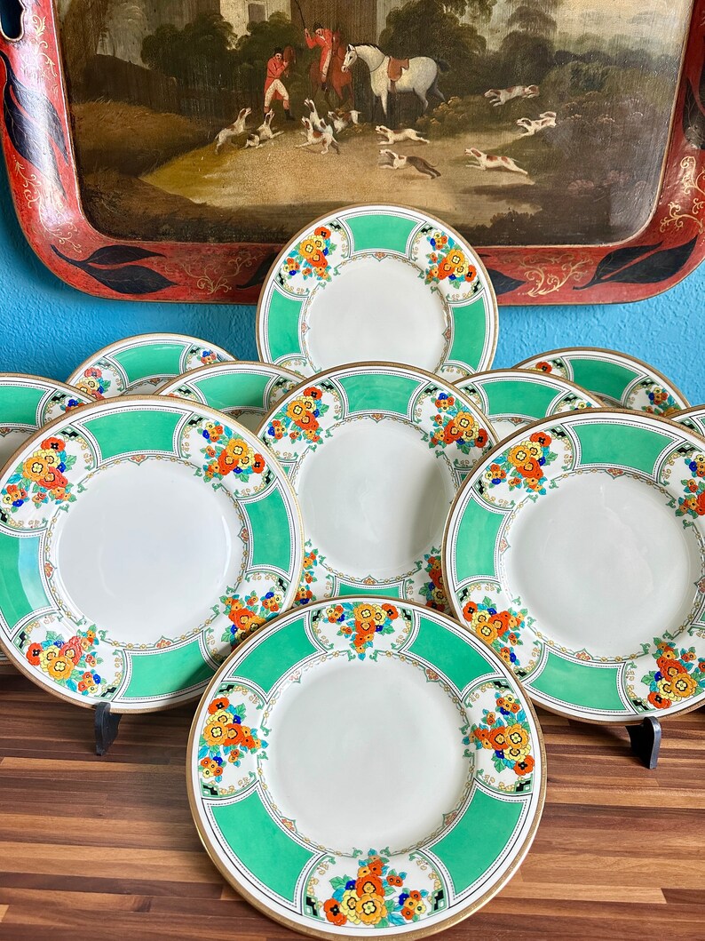 Rare Set 11 Royal Doulton Art Deco Dinner Plates, Robert Allen RA371B