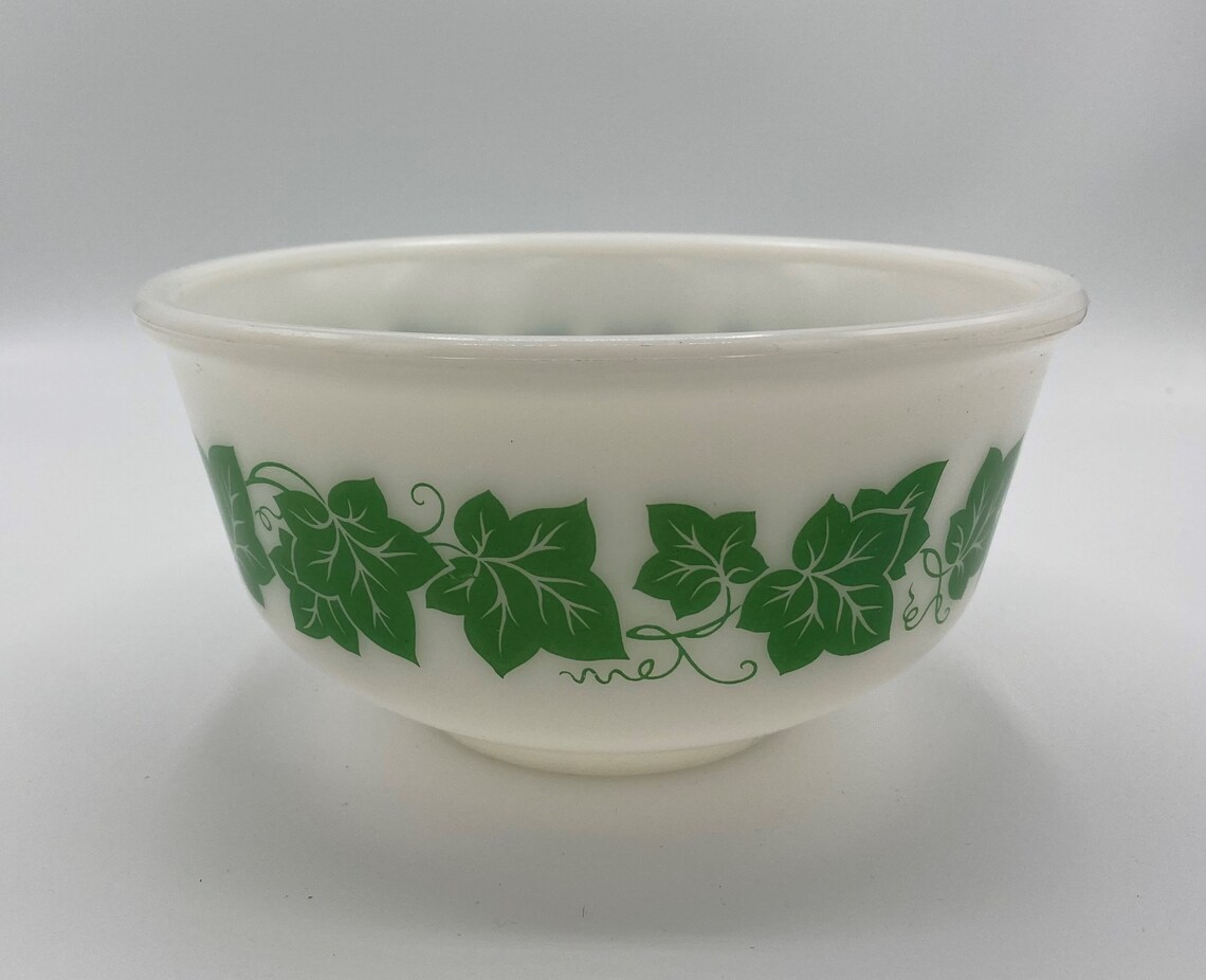 Vintage Hazel Atlas Ivy Milk Glass Mixing Bowl, 7 1/4 X 3 3/4 Size