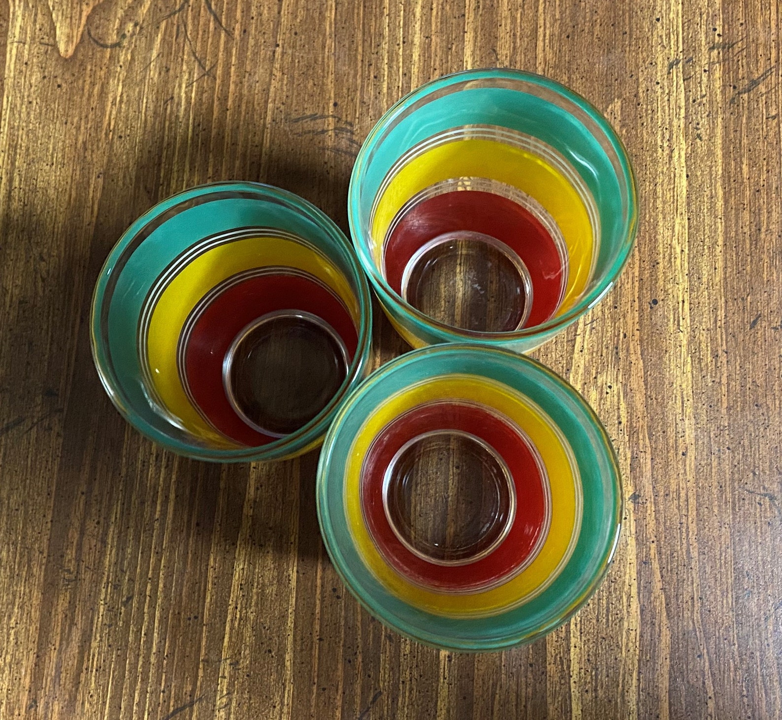 Vintage MCM Hazel Atlas Drinking Glasses With Green Yellow Etsy India