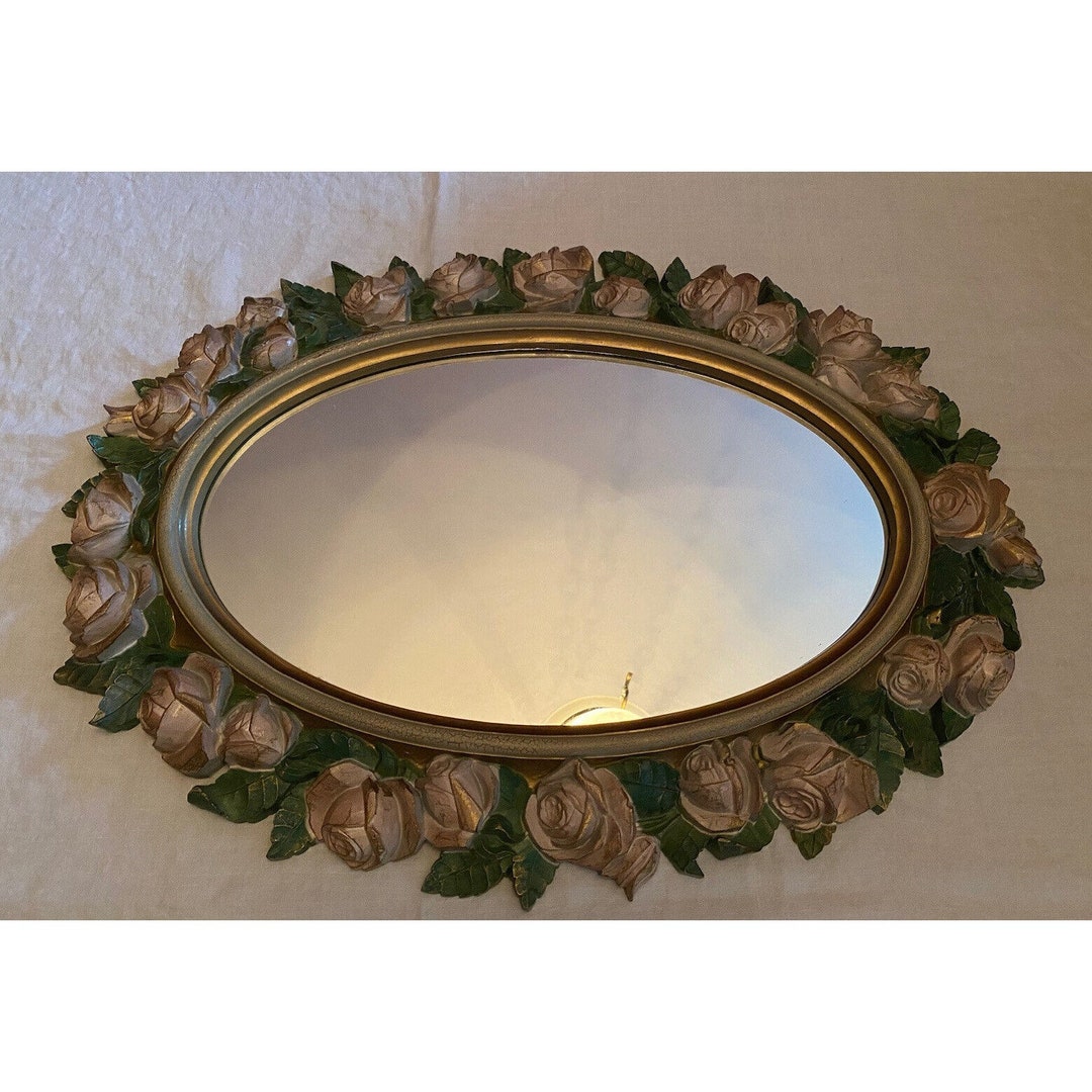 Vintage Home Interiors Pink Rose Mirror Wall Hanging Etsy