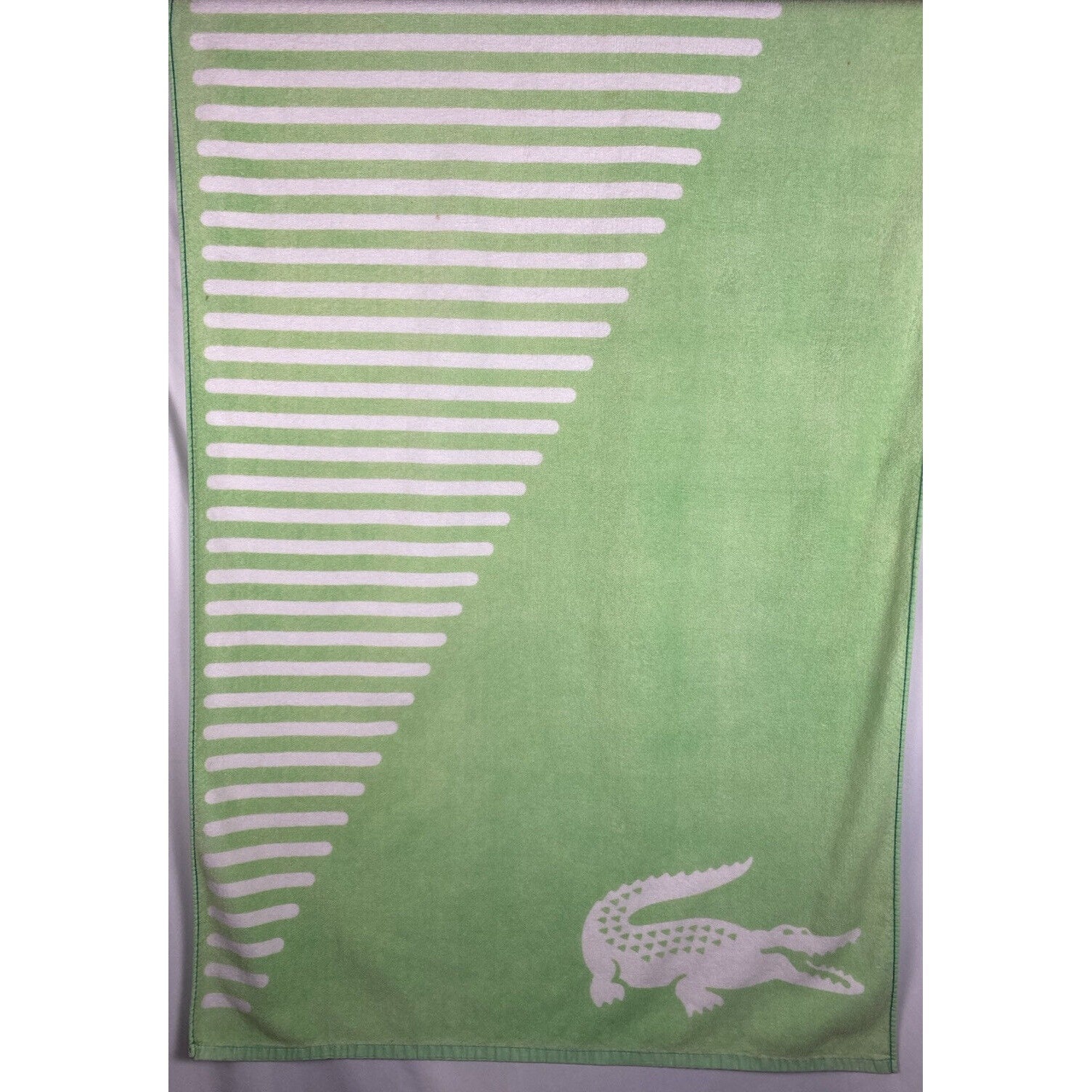 Vintage Lacoste Beach Towel Lime Green & White Stripes Alligator Logo 34x  65 