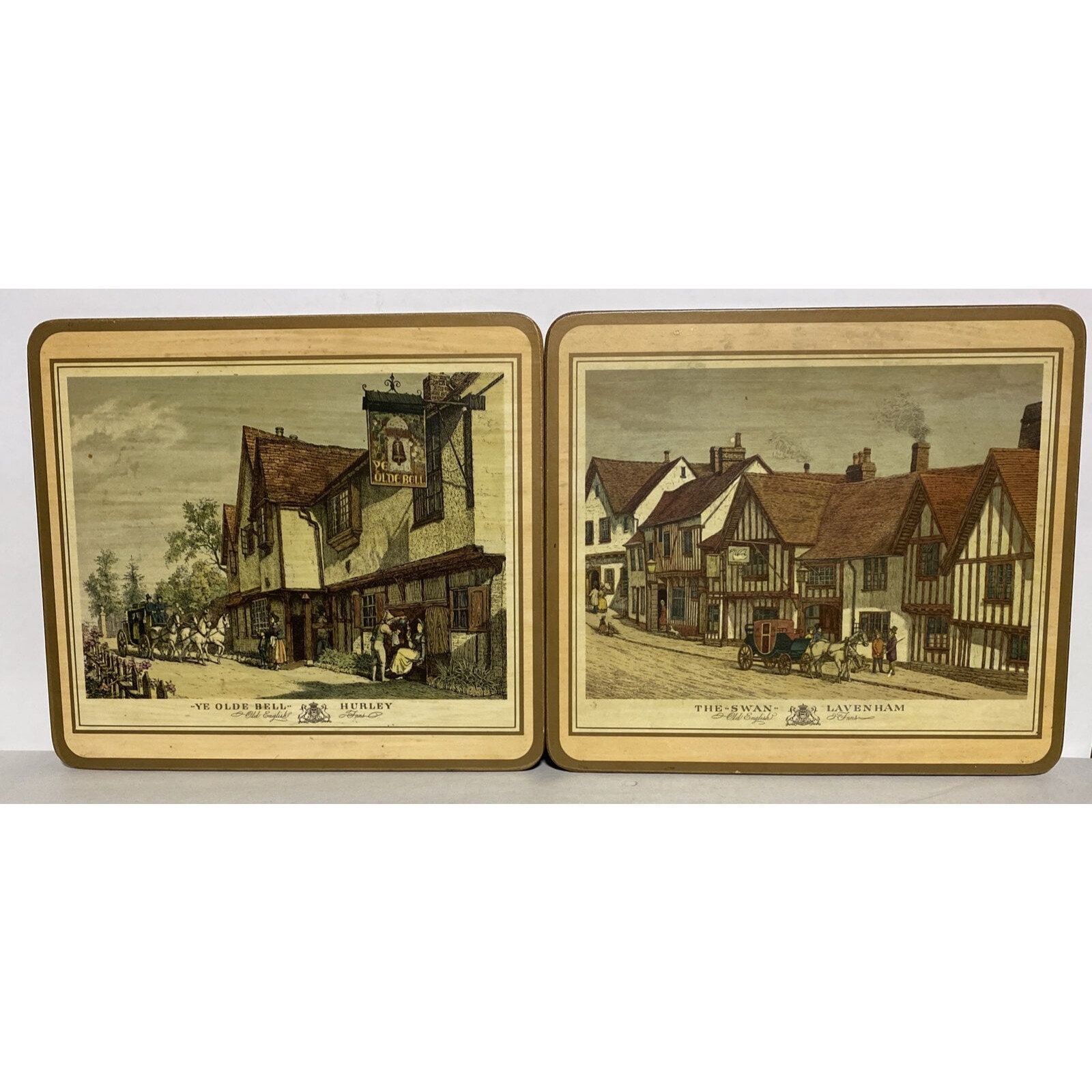 Pimpernel Old English Inns Placemats 2 Mats 7 5/8 X 8 5/8 Cork Backed