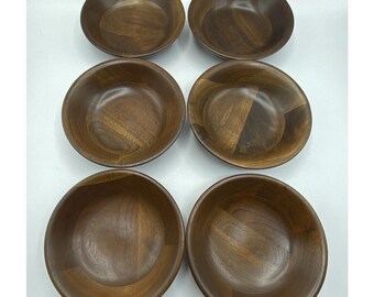 Vermillion Real Walnut Wooden Bowls Salad Size Small Bowls 6” x 1 5/8” Set Of 6