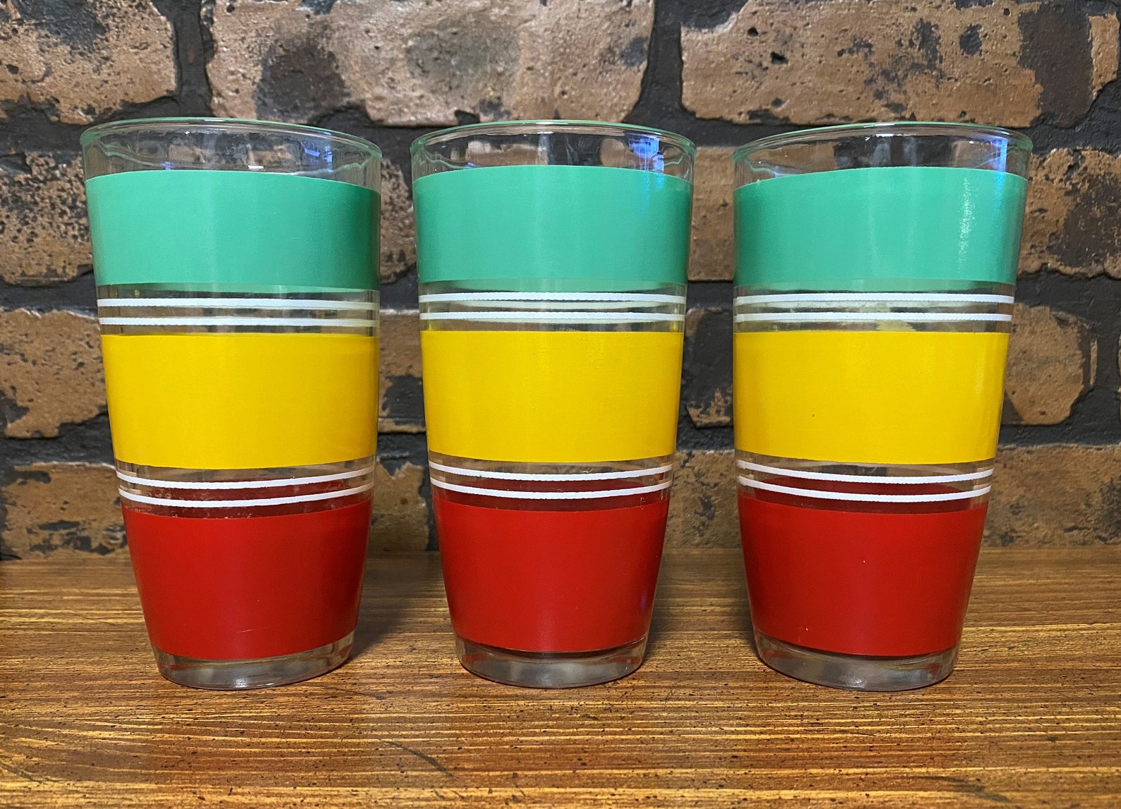 Vintage MCM Hazel Atlas Drinking Glasses With Green Yellow Etsy India