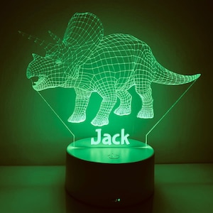 Personalised Triceratops Dinosaur LED Night Light Remote
