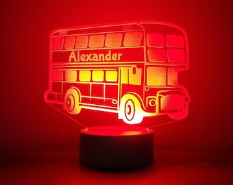 Personalised London Bus LED light | Remote Controlled Lamp London Collectors  Laser Engraved | White or Black Base