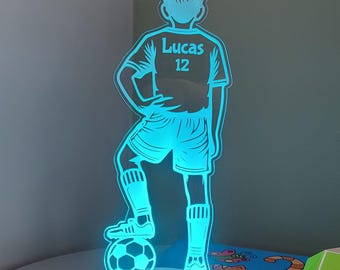 Personalised Footballer LED Night Light: Remote Controlled Illusion Lamp Boys
