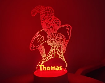 Personalised Spiderman LED night light | Remote Controlled Lamp | Spiderman |  | Multicolour | Laser Engraved | White or Black Base