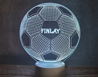 Personalised LED football night light | Remote Controlled Lamp | Footballer Light | 16 Colours | Laser Engraved | White or Black Base