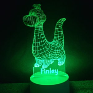 Personalised Dinosaur LED night light | Remote Controlled Lamp | Night Light |  | Multicolour | Laser Engraved | White or Black Base