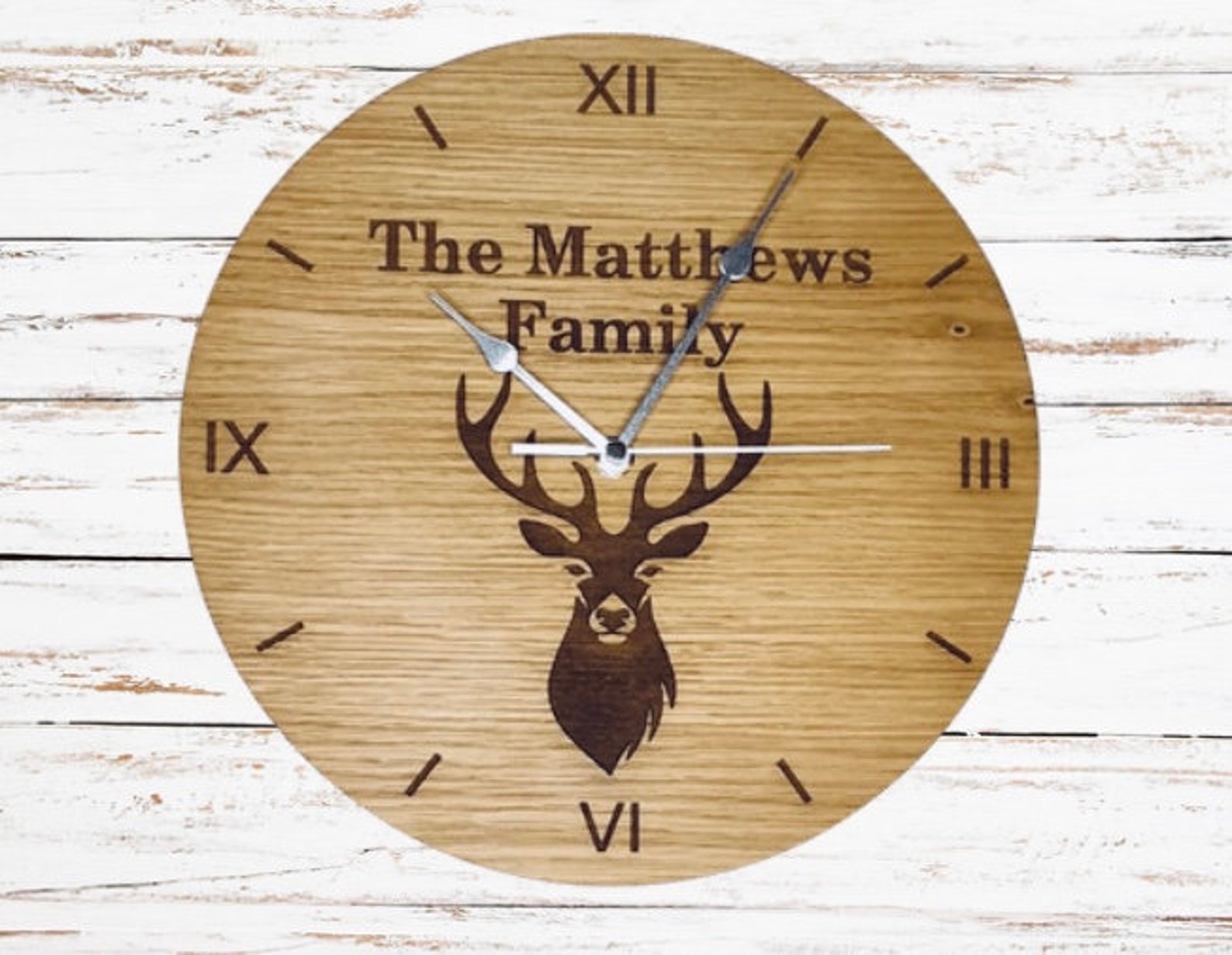 Personalised Wooden Wall Clock Engraved With Stag Design and Etsy UK