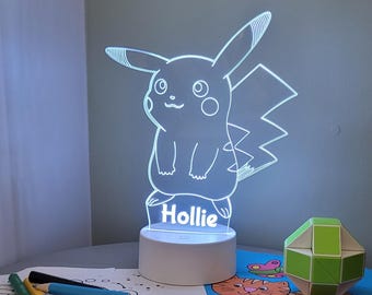 Personalised Pikachu LED Night Light | Remote Controlled, Laser Engraved