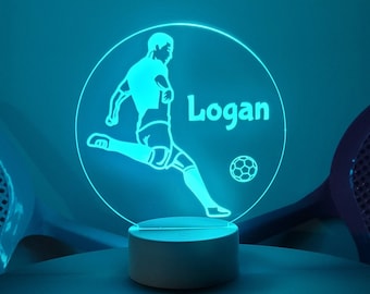 Personalised LED football / footballer night light | Illusion Lamp | Remote Controlled | Multicolour | Choice of Black or White base
