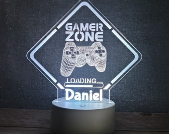 Personalised LED Gaming Name Tag | Remote Control Night Light | video gaming sign | Choose Any Name or Gamer Tag | Black or White base