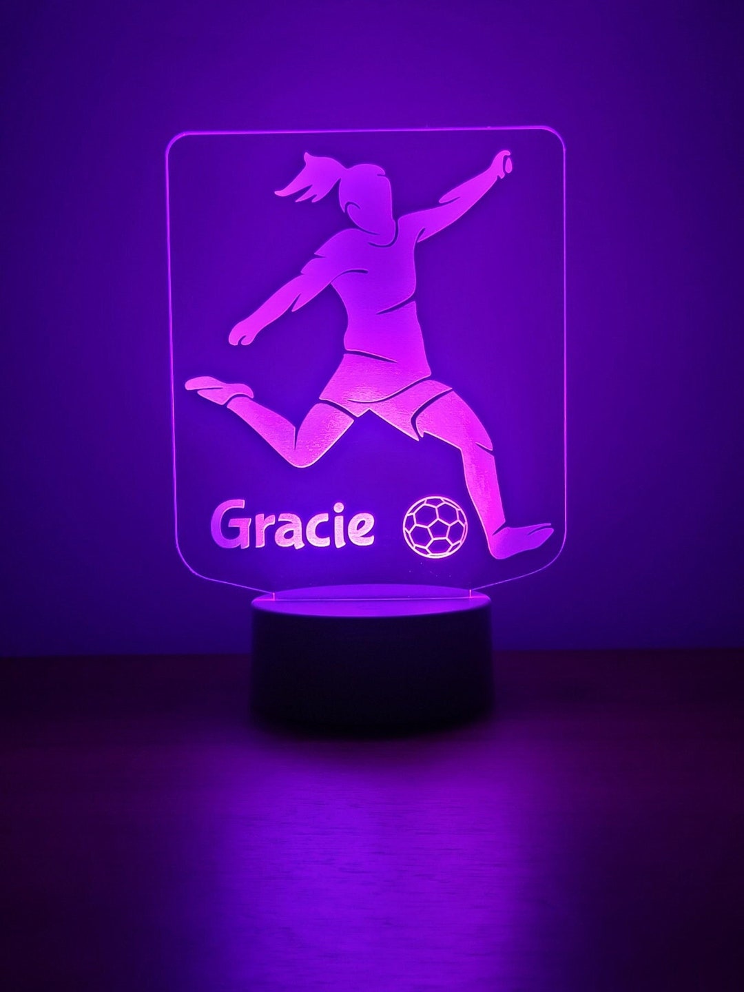 Personalised LED Football Girl Footballer Night Light Illusion Lamp