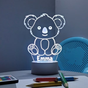 Personalised LED Koala Bear Night light | Remote Controlled Lamp | Koala Bear Light | 16 Colours | Laser Engraved | White or Black Base