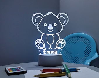 Personalised LED Koala Bear Night light | Remote Controlled Lamp | Koala Bear Light | 16 Colours | Laser Engraved | White or Black Base