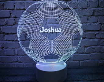 Personalised LED football night light | Remote Controlled Lamp | Footballer Light | Multicolour  | Laser Engraved | White or Black Base