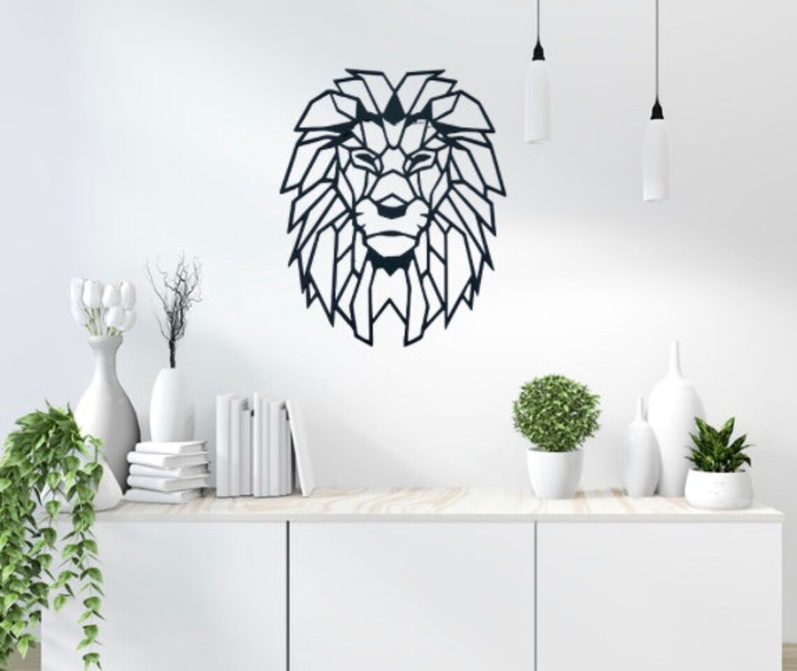 Geometric Lion Head Wooden Wall Art Etsy UK