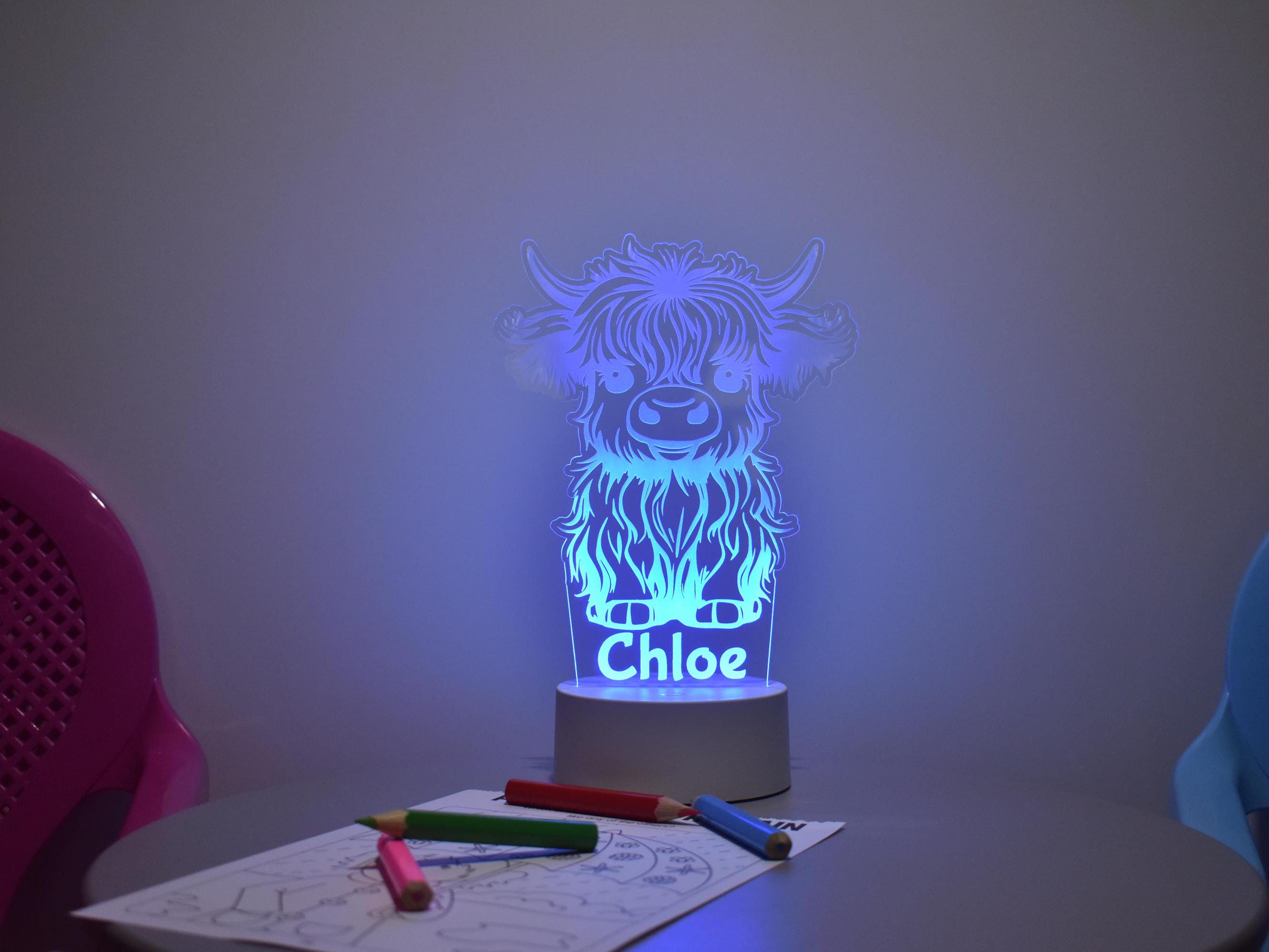 Personalised Highland Cow LED Night Light: Remote Controlled Lamp