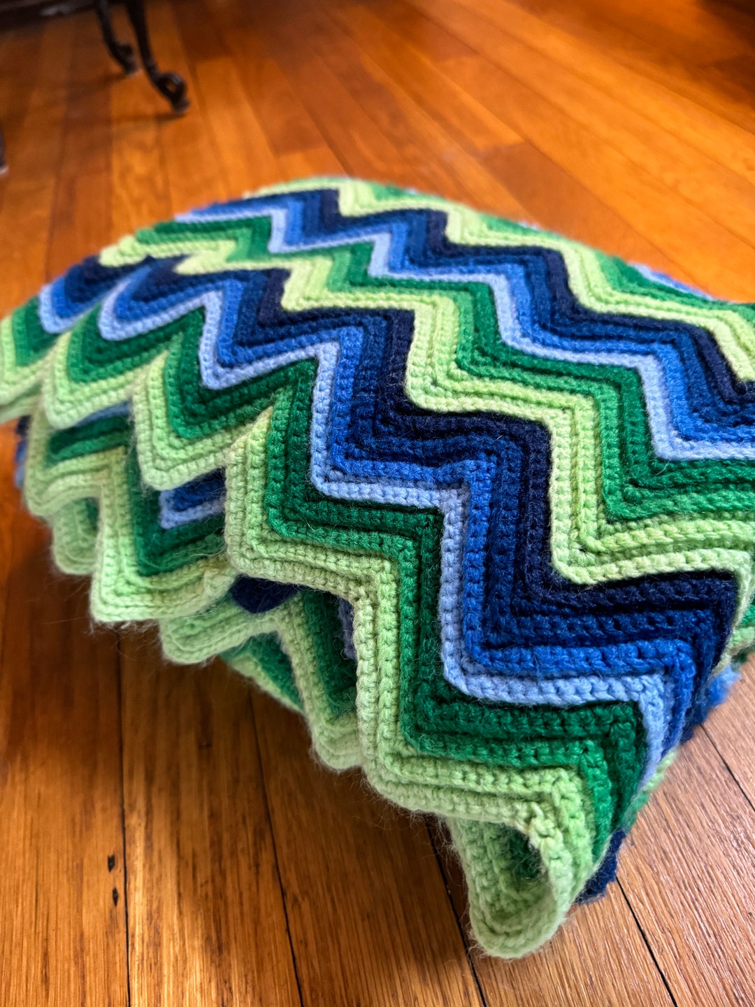 Handmade Vintage Afghan Blues and Greens Etsy