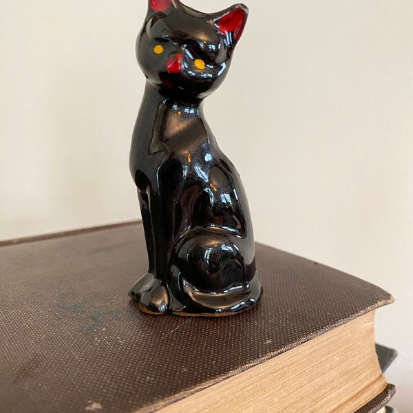 Redware Clay Black Cat Figurine