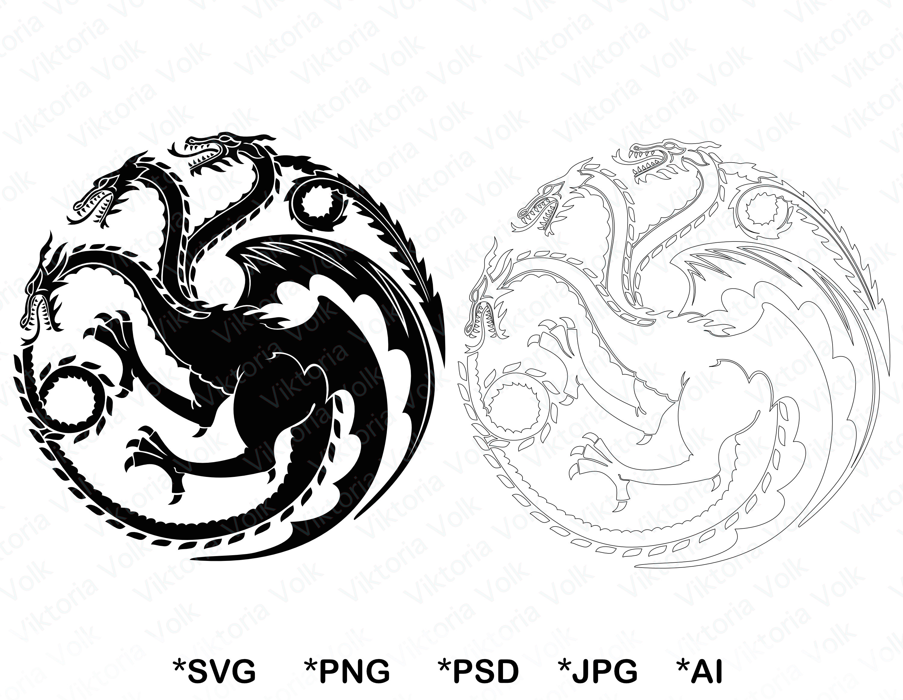 Drei-Heaed Dragon Symbol SVG Drachen Silhouette schwarzer | Etsy