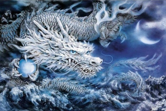 5D DIY My Diamond Art white Dragon Diamond Painting Kit NEW 