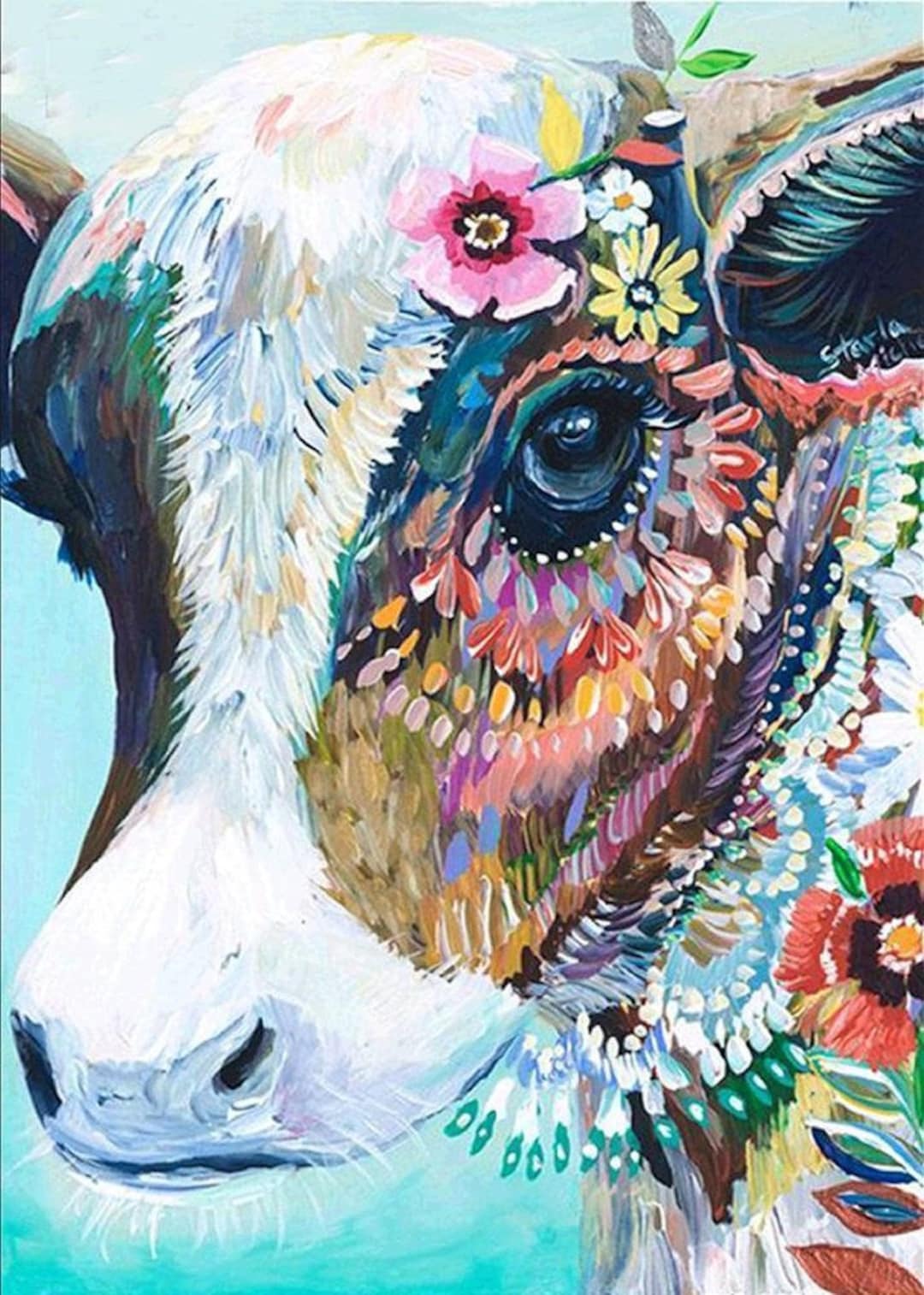 5d Artificial Diamond Painting Kit For Kids With White Frame Cartoon Cow Art  And Crafts For
