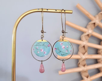 ALICE earrings Japanese paper and lilac enamelled sequin