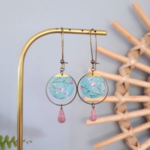 ALICE earrings Japanese paper and lilac enamelled sequin