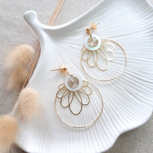 Earrings LAURELIA gold and sequin print in Mother-of-pearl