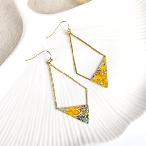 NATACHA earrings with textured diamond charm and varnished Japanese paper