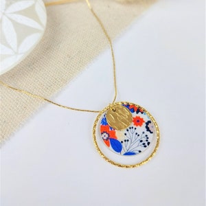 MARINE necklace stainless steel serpentine mesh chain and pendant with varnished Japanese paper