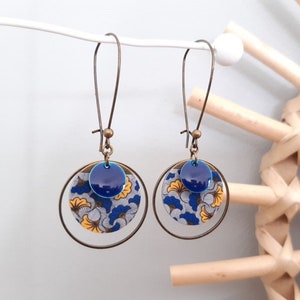 ANNA Japanese paper earrings with wax and midnight blue sequin patterns