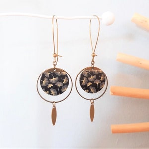 Boucles d'oreilles THEA papier japonais motifs feuilles de ginkgo