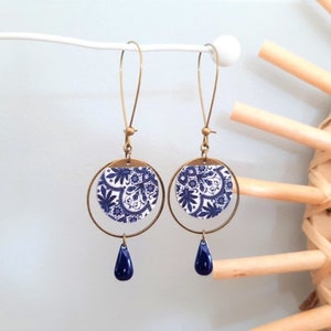 Japanese paper LACE earrings and midnight blue enamelled sequin