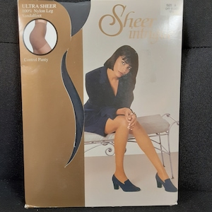 Vintage Sheer Intrigue Ultra Sheer Pantyhose New In Package Size A Off Black Control Panty Nylon Leg Hosiery Sandalfoot