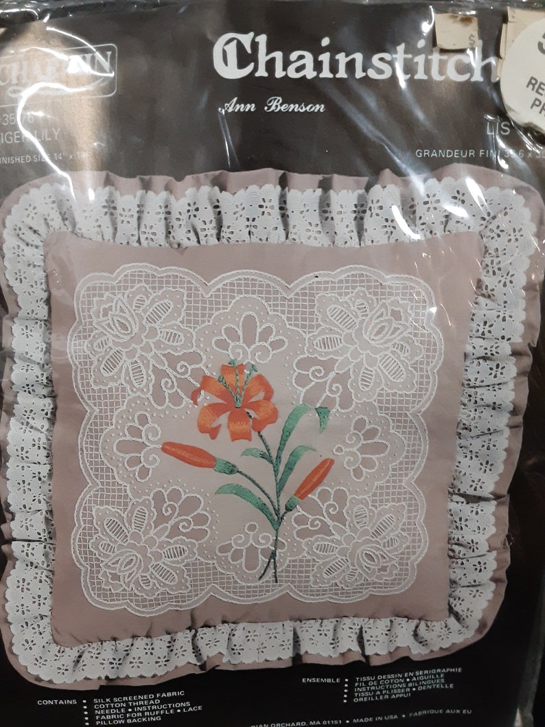 Vintage Charmin Chainstitching Pillow Craft Kit Tiger Lily New In Package Janlynn Corp Ann Benson # 35-76
