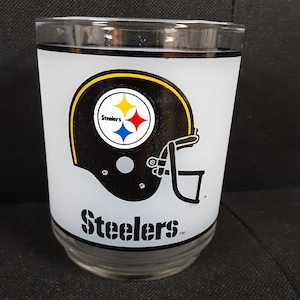 Vintage Pittsburgh Steelers NFL Mobil Gas Station Promotional Football Drinking Glass Frosted Tumbler