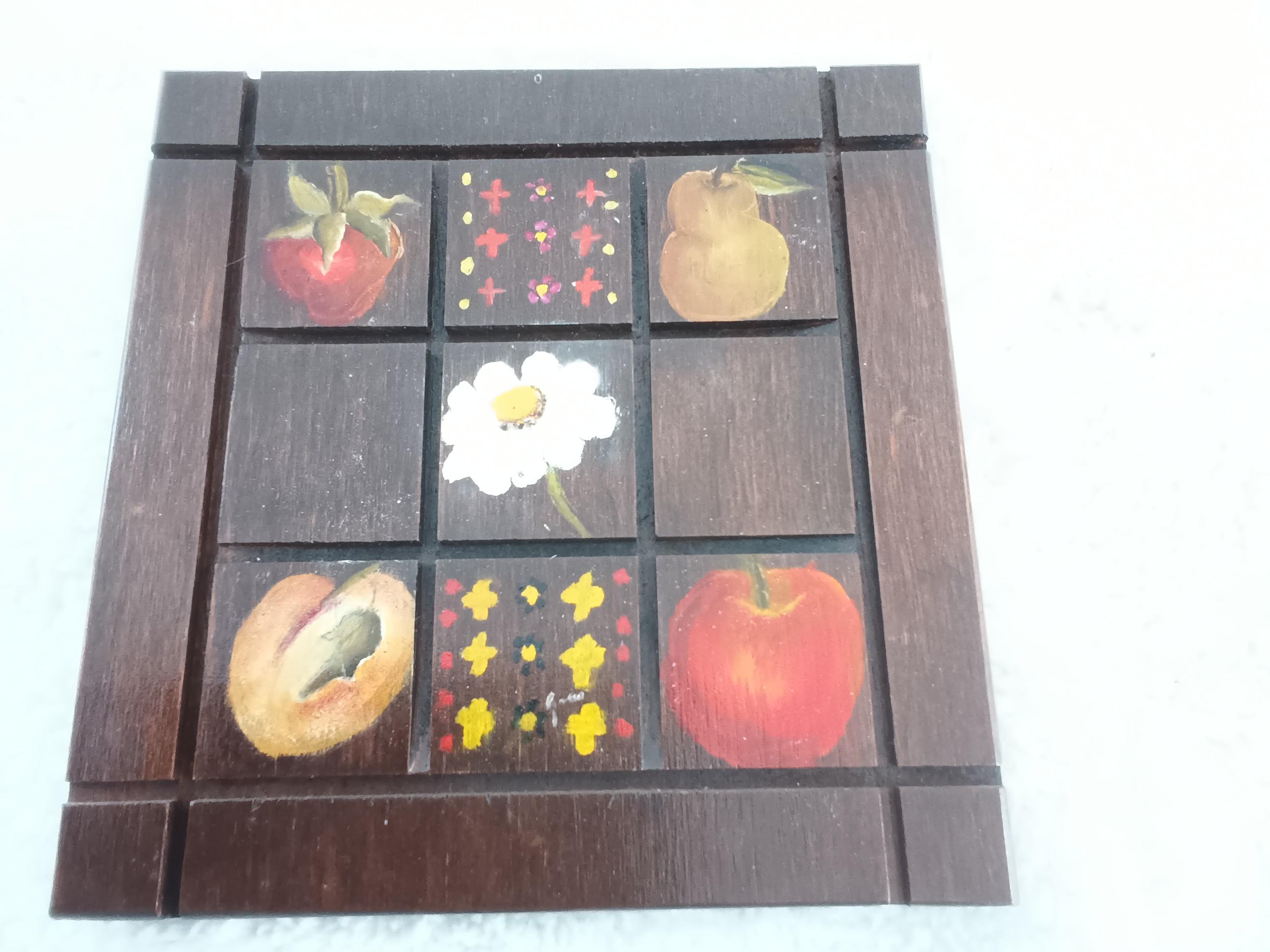 Vintage Hand Painted Fruit Floral Wood Wall Plaque Hanging Decor Apple ...