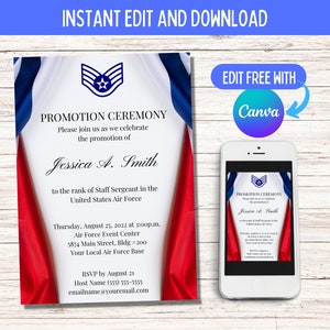 Air Force "Flags" Announcement -Promotion, Retirement, Commission, Graduation Ceremony, Invitation, Officer, Enlisted, Digital, Instant