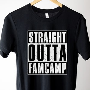 Straight Outta FamCamp UNISEX Tee, Military Veteran Shirt, Spouse Shirt, Patriotic, Army, Navy, Air Force, Space Force, Coast Guard, Marines