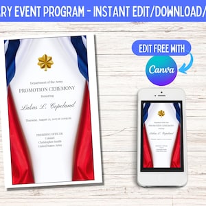 ARMY &quot;Flags&quot; PROGRAM -Promotion, Retirement, Commission, Graduation Ceremony, Officer, Enlisted, Military, Digital, Print