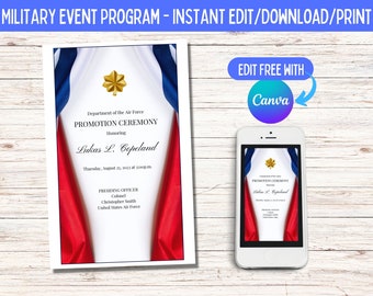 AIR FORCE PROGRAM -Military Event, Promotion, Retirement, Commission, Graduation Ceremony, Digital, Print